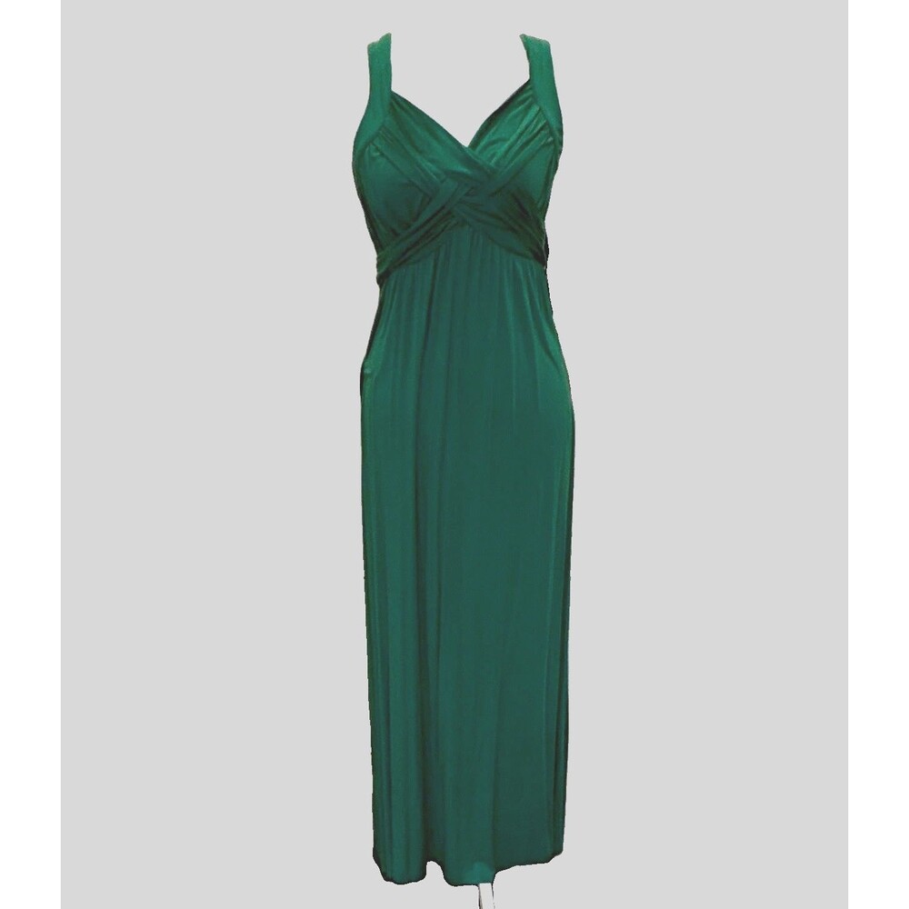 Soho Street Womens Green Solid V-Neck Knit Maxi Dress Stretch Sleeveless XS